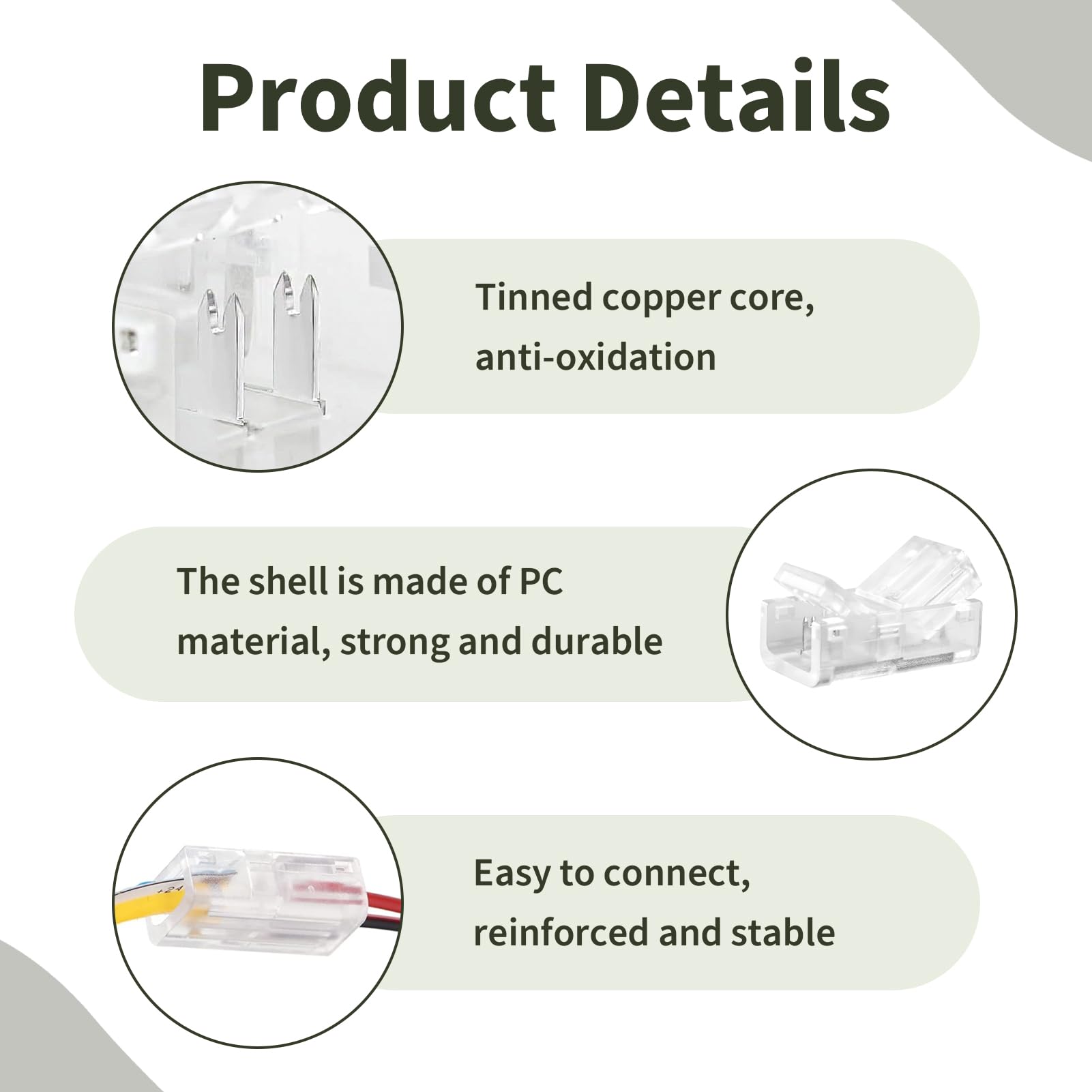 Xatgiouy 20 Pcs 2 Pin 8mm COB LED Strip Connectors, Gapless Solderless LED Connector for Waterproof COB/SMD LED Light Strips - Image 3