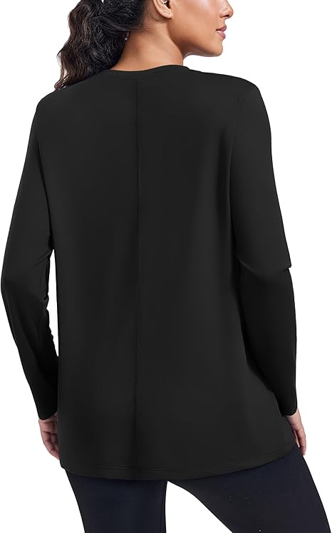 PINSPARK Workout Tops for Women Long Sleeve Yoga Shirts Crew Neck Athletic Top Loose Fit for Running Gym Hiking