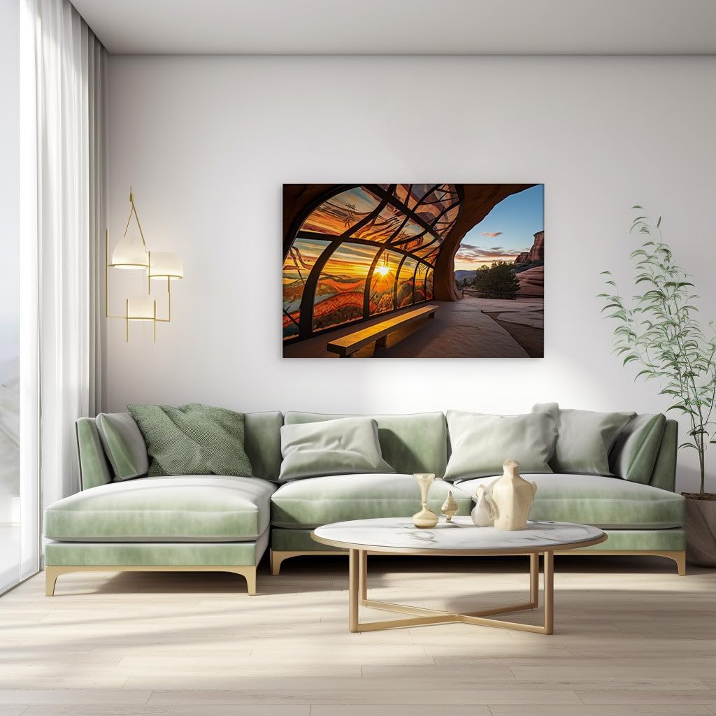 Canvas for Living room. Stained Glass Serenity: A Sunset Symphony in Color and Light, 27 x 18 inch Canvas Wall Art - Contemporary Masterpieces - Modern Home Decor - 69x46 cm (27x18 inch)
