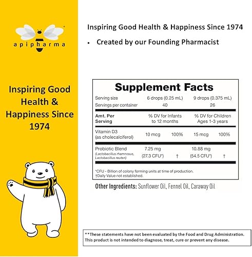 Miniatura 6 de Gotas probióticas para bebés con vitamina D3 - para niños, niños pequeños y bebés - Salud digestiva y apoyo a la inmunidad, asistencia de gases y