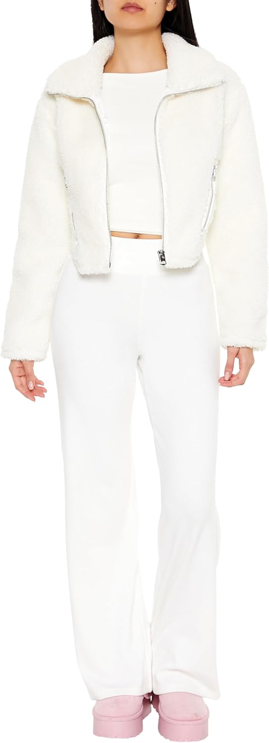 Forever 21 womens Faux Shearling Cropped Moto Jacket - Image 2