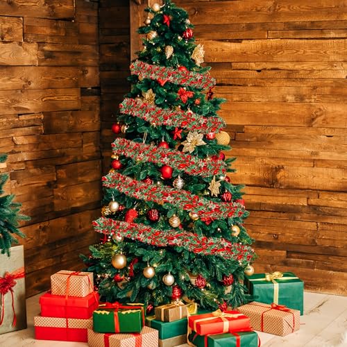 Image of 50 Ft Christmas Tinsel Garland Thick Tinsel Garland Xmas Tree Decorations Metallic Tinsel Twist Garland for Christmas, Birthday, Party Decor Indoor Outdoor Party Supplies