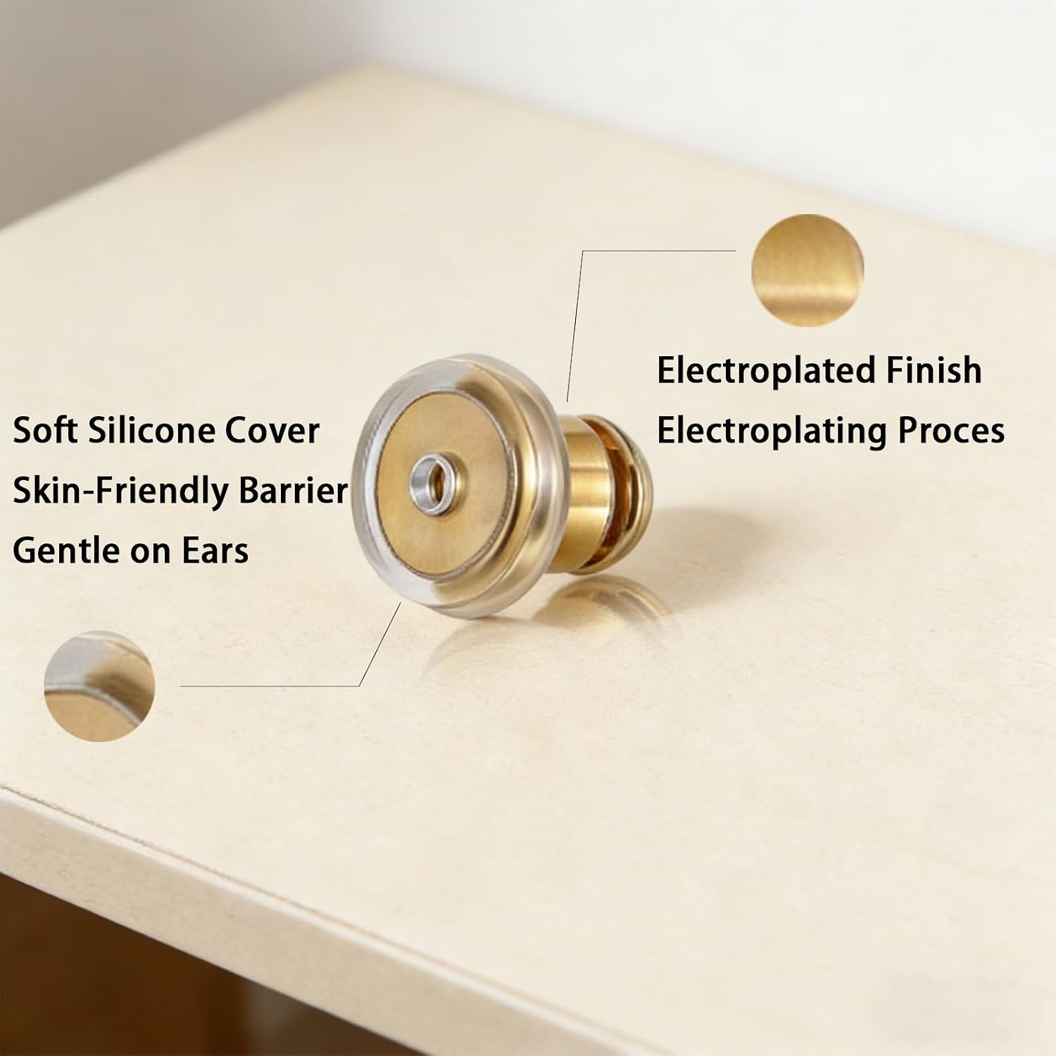 Gold & Silver Color Earring Backs Replacements with Soft Silicone Core, Locking Earring Backs for Droopy Earrings, Hypoallergenic, Anti-Poke, Comfortable for Everyday Wear