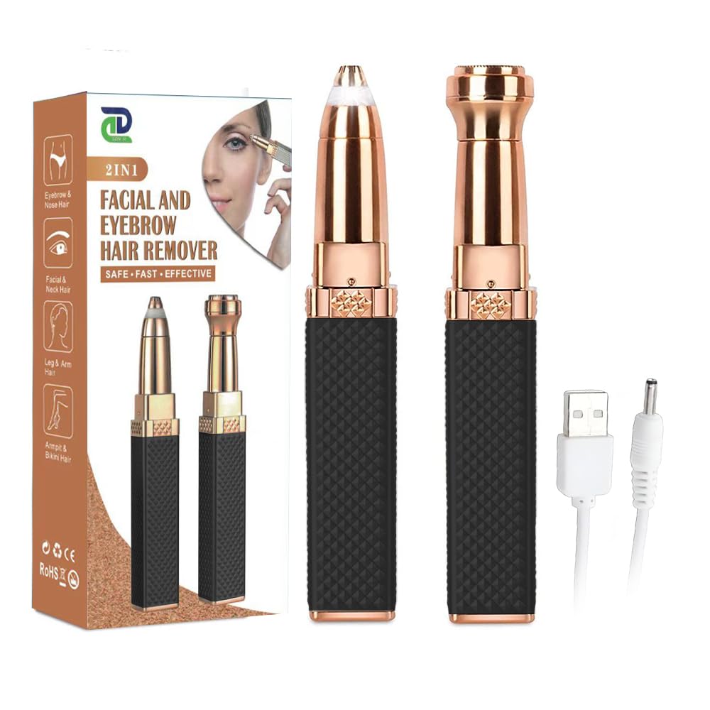 Eyebrow Trimmer for Women || Epilator 2-in-1 || Face Trimmer For Women Facial Hair, Upper Lips, Nose, Ear, Portable & Rechargable - With Ring Light - BLACK-image-33