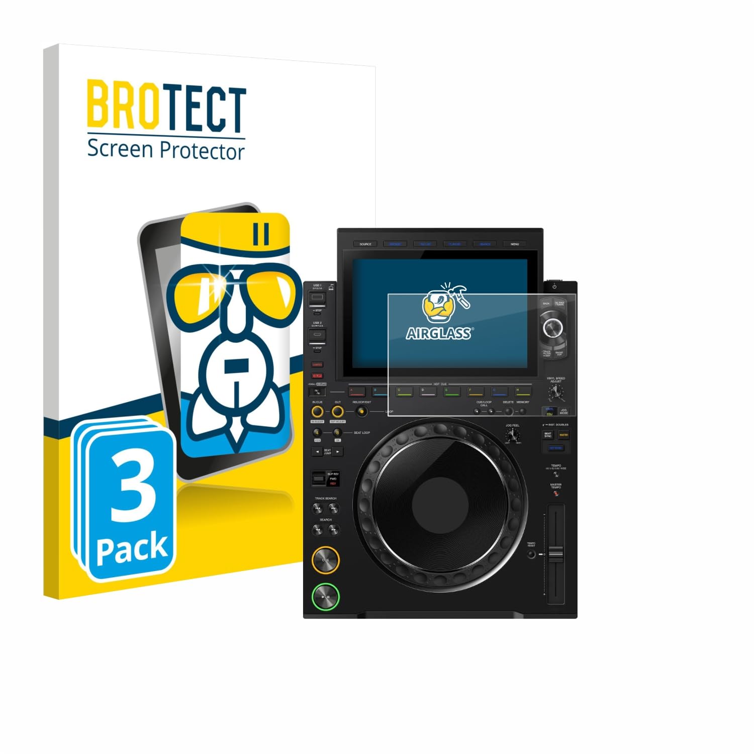 BROTECT Protector Pantalla Cristal para Pioneer CDJ 3000X Protector Vidrio (3 Unidades) - [Dureza 9H, Anti-Arañazos]