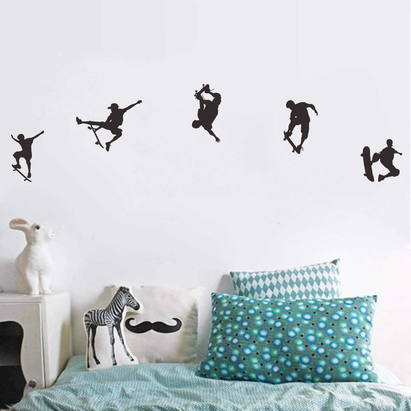 Skateboarder Skateboarding Wall Decals for Boy Girls Bedroom 5 Pcs Inspirational Wakeboarding Sport Wall Sticker Art Decor Wallpaper for Kids Playroom Living Room Skateboard Home Decoration - Image 3