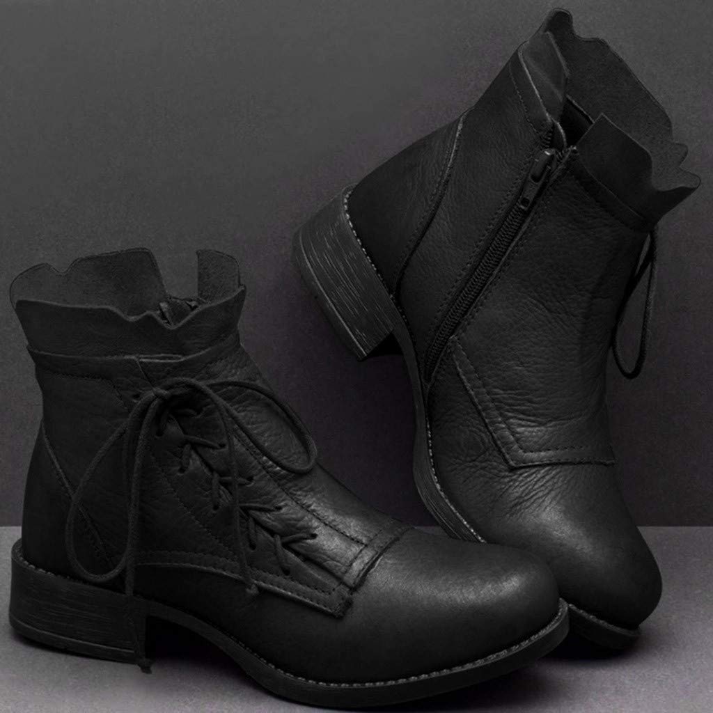 Stivali in Pelle Scarpe Casual Stivali Donne Tacco Chunky Stivali alla Caviglia Stivali Corti