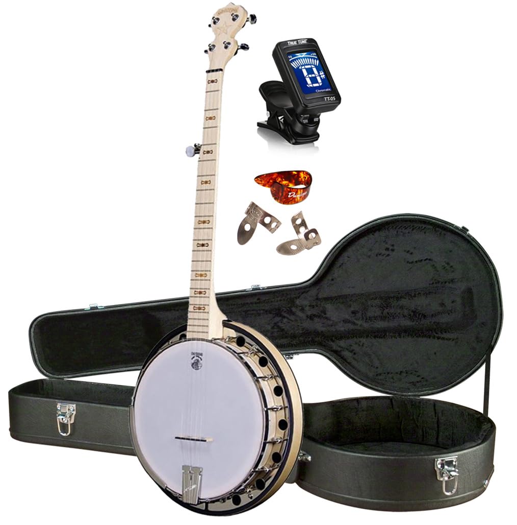 Deering Goodtime 2 5-String Maple Resonator Bluegrass Banjo Nickel Hardware with Instrument Alley Hard Case, Rechargeable Tuner, Dunlop Picks Bundle - Made in the USA