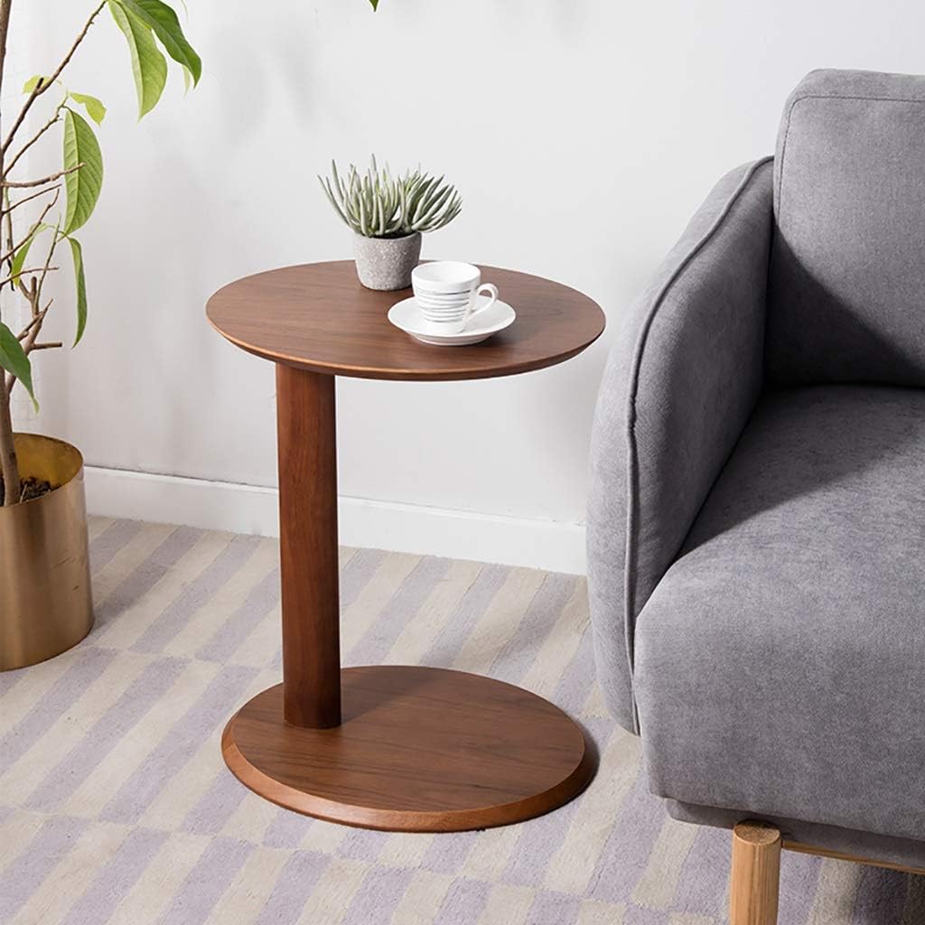 LYR 100% All Solid Wood Sofa Side End Table C Table, Housewares Oval Telephone Table, 48 x 38 x 59 cm - Rubberwood/2 Tier : Home & Kitchen