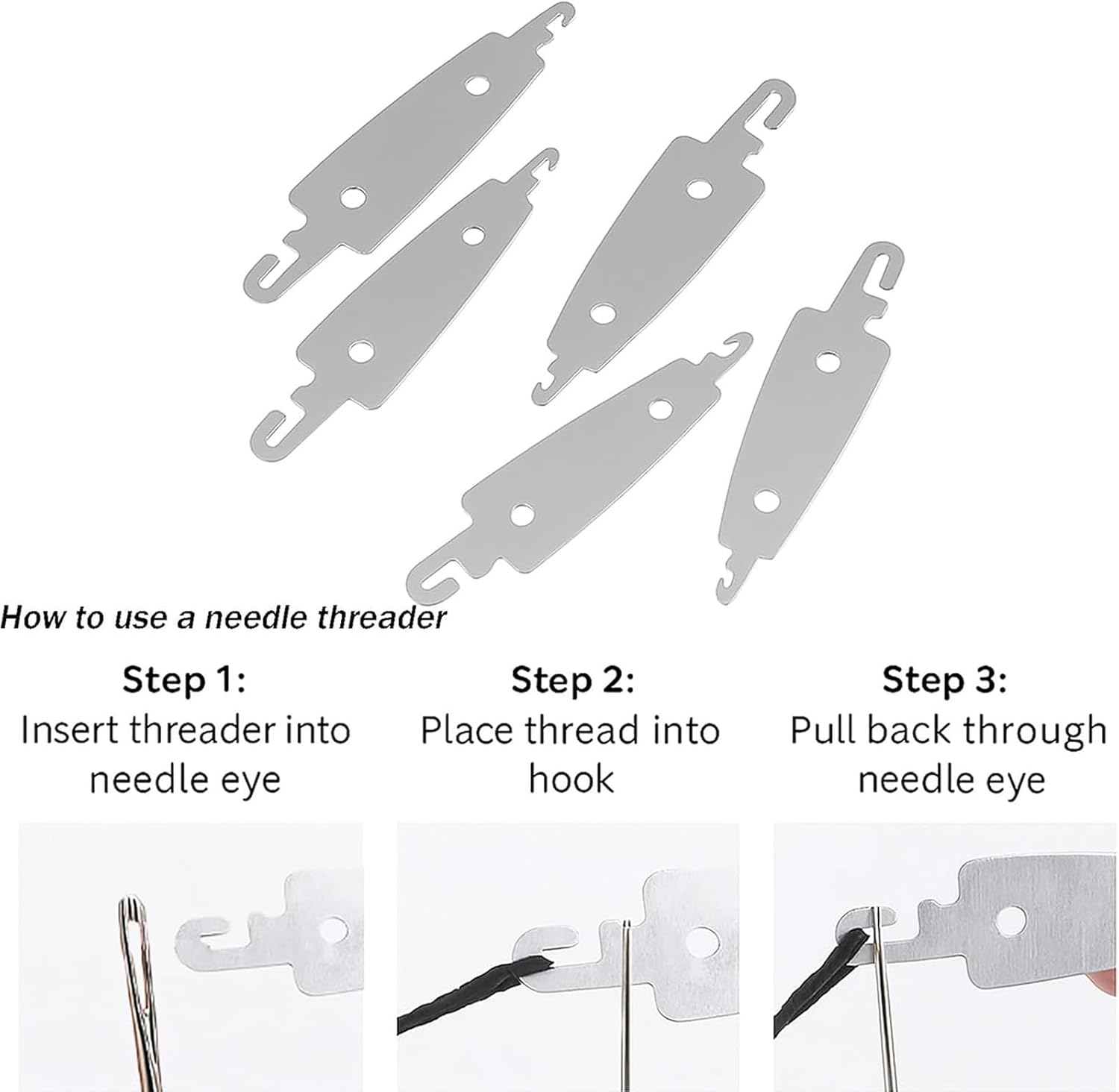 Big Eye Steel Sewing Needles Kit, Stainless Steel Hand Sewing Needles Set with Threaders, Seam Ripper & Storage Pouch for DIY Sewing, Embroidery Quilting and Repairs (39pcs) - Image 5