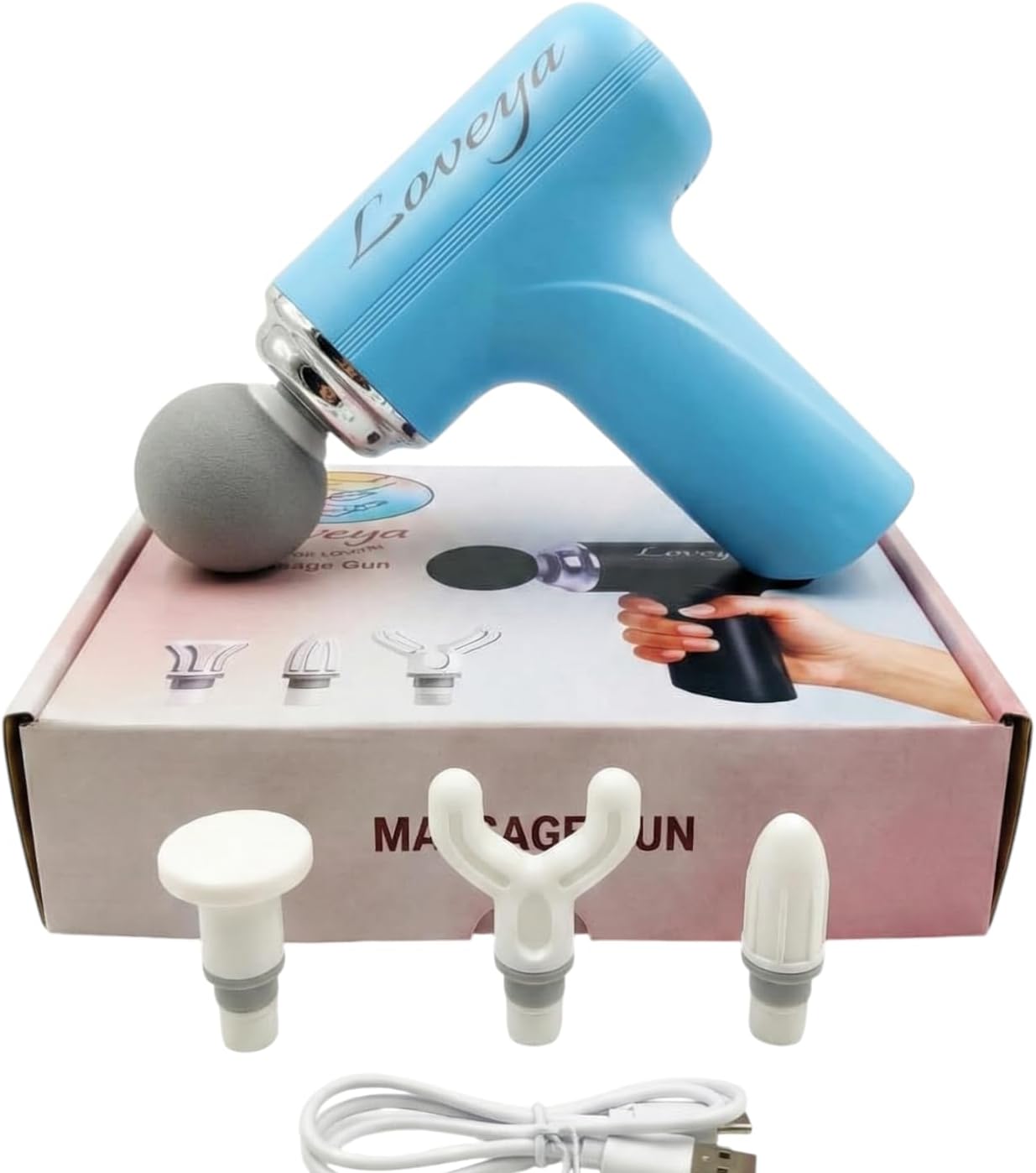 Deep Tissue Massage Gun | Handheld Percussion Massager with 3 Interchangeable Heads | USB Rechargeable Portable Body Massager for Pain Relief & Muscle Recovery (Blue)