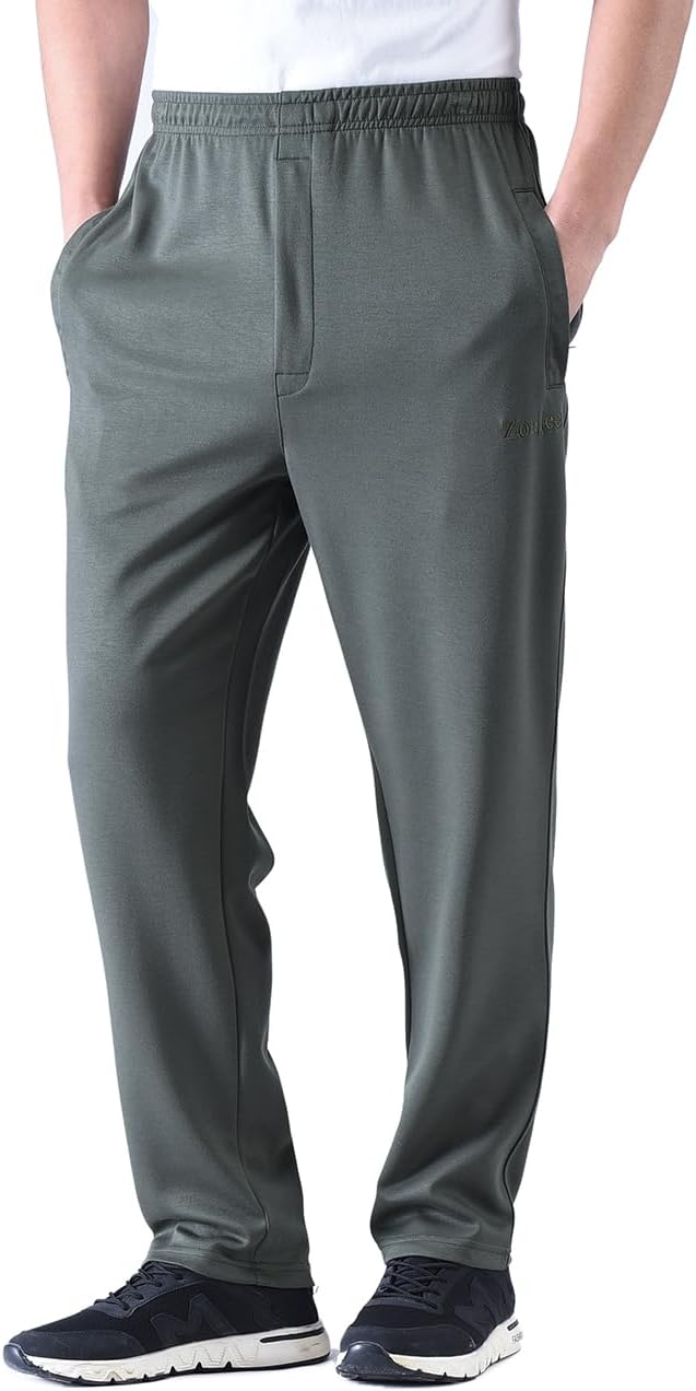 Zoulee New Men's Classic Drawstring-Waist Jogger Pants Sweatpants with Zipper Fly
