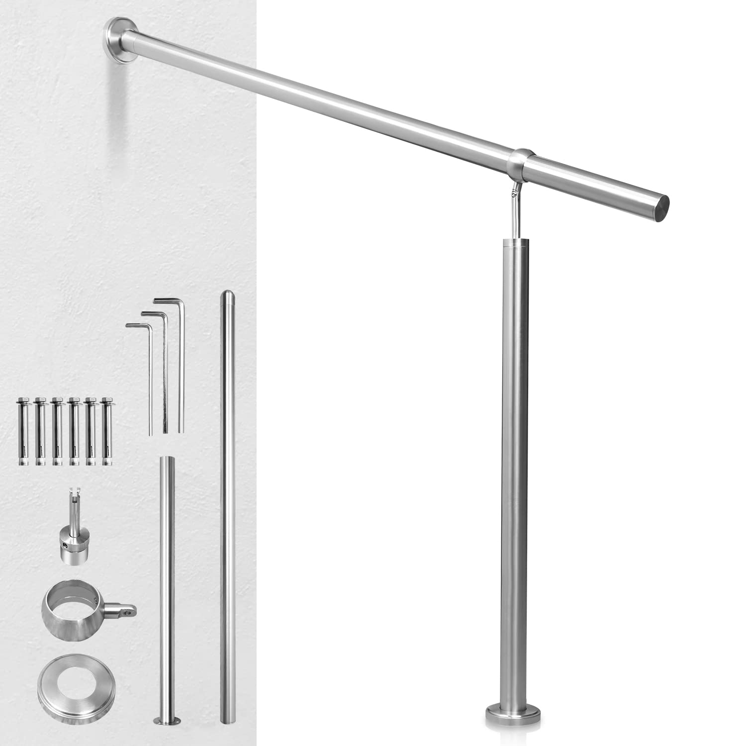 Herrselsam Edelstahl Eingangsgeländer Handlauf 80cm Winkel Einstellbar Wandmontage