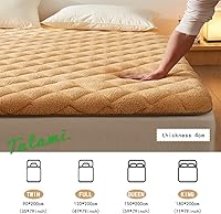 Vista 3 de Colchón futón plegable japonés con parte inferior transpirable para tatami Shikibuton, colchón portátil para dormir, cama estudiantil, camello, 35.4