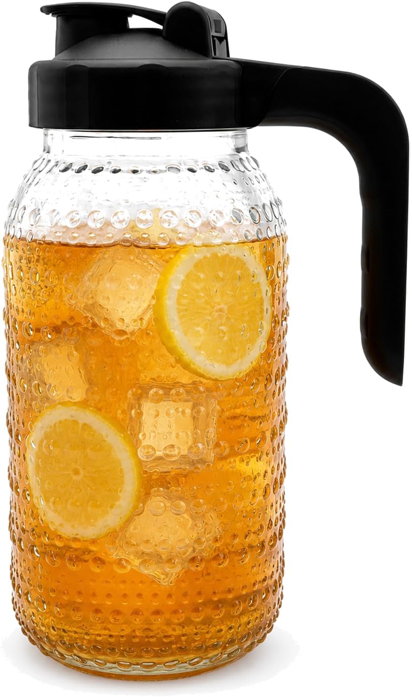 Glass Pitcher with Lid, 64 oz Mason Jar Pitcher for Cold Brew and Iced Tea