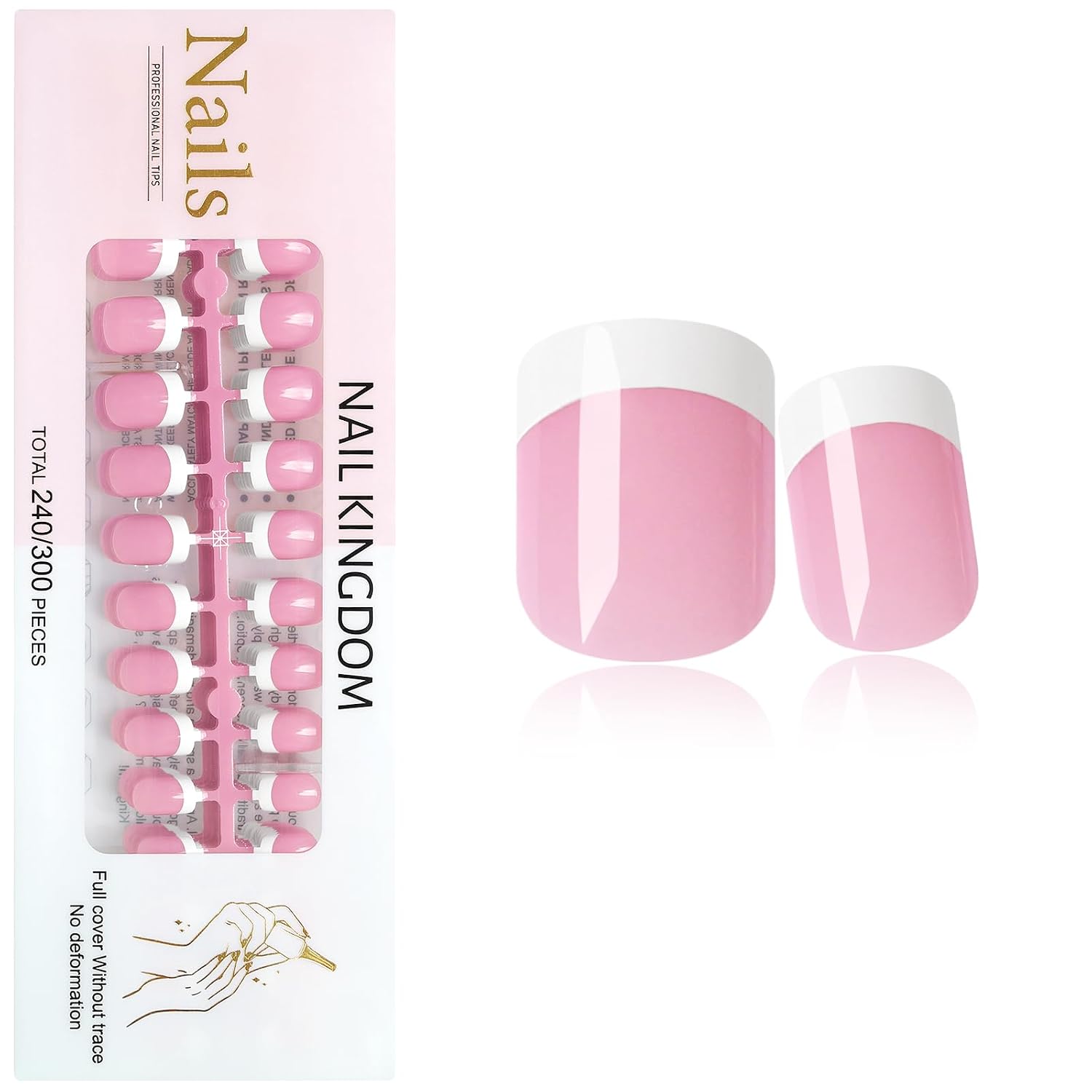 240PC White French Tip Press on Nails Medium Fake Nails Press ons with 5*Adhesive Tabs, Pink Square Acrylic Nail Press on Nail French Tip Nails False Artificial Fingernails Stick on Nails-G