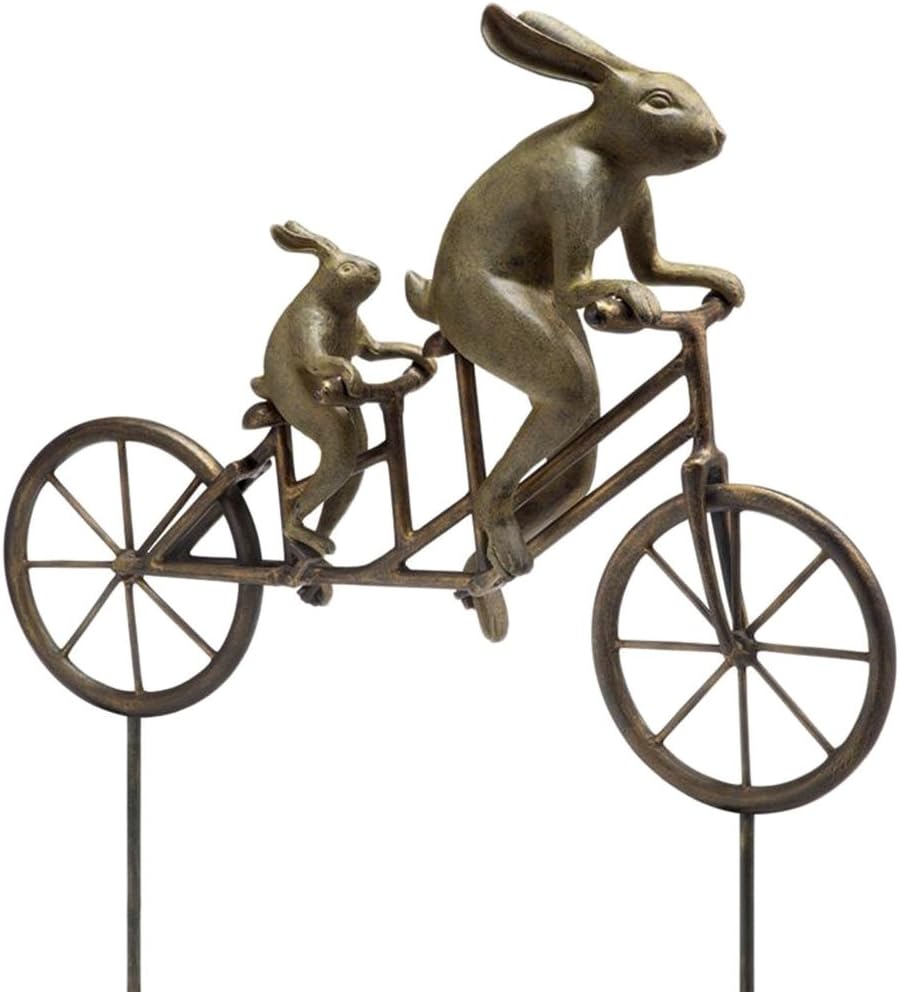 Tandem Bicycle Bunnies Garden Statue