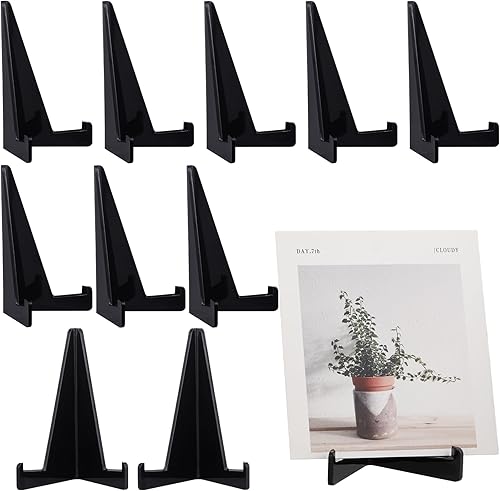 Miniatura 8 de Bucherry Paquete de 10 mini caballetes acrílicos, soportes de exhibición de caballete de plástico, soporte acrílico para exhibir lugares,