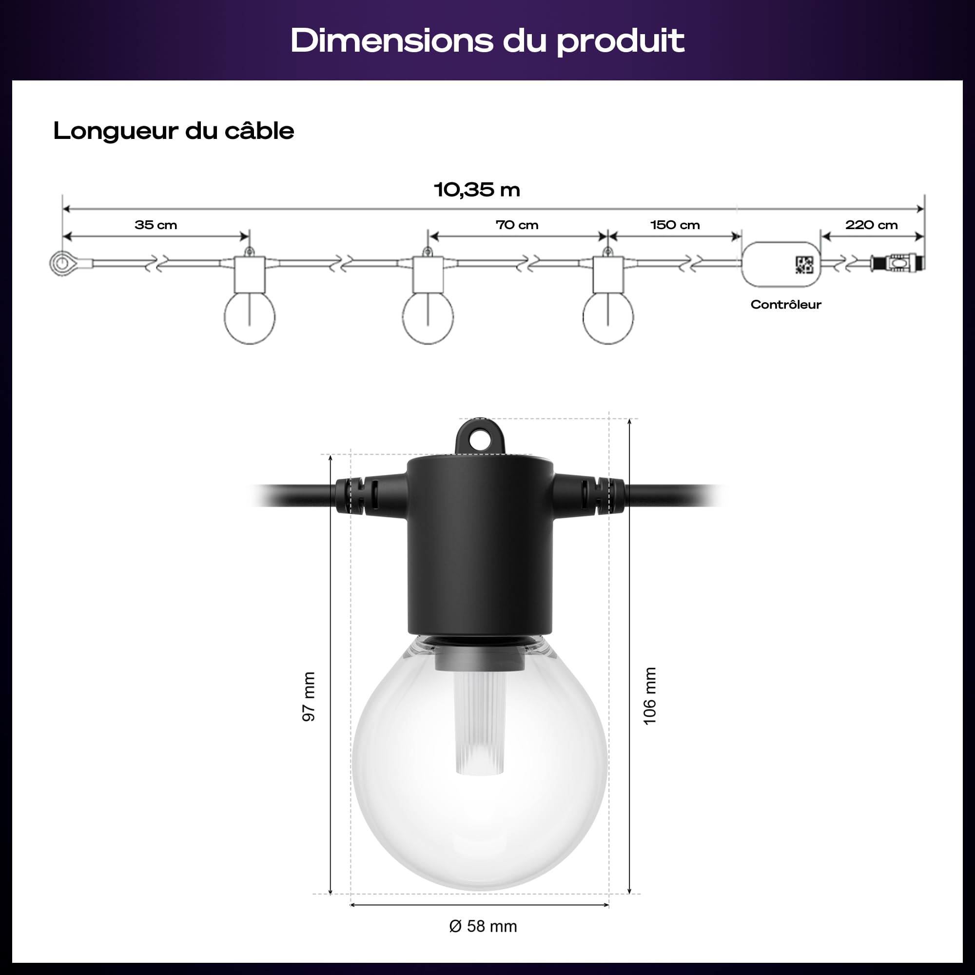 Philips Hue Festavia Globe, Guirlande Lumineuse LED, 10 Ampoules, 7m