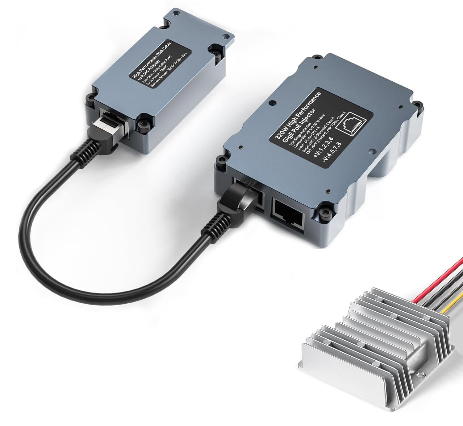 EDUP Starlink PoE Iniettore 320W Custodia in alluminio, Starlink Dish Cable Adapter a RJ45, Starlink DC Step UP Converter 12V a 48V 6A 288W, funziona per Starlink ad alte prestazioni/Starlink Flat