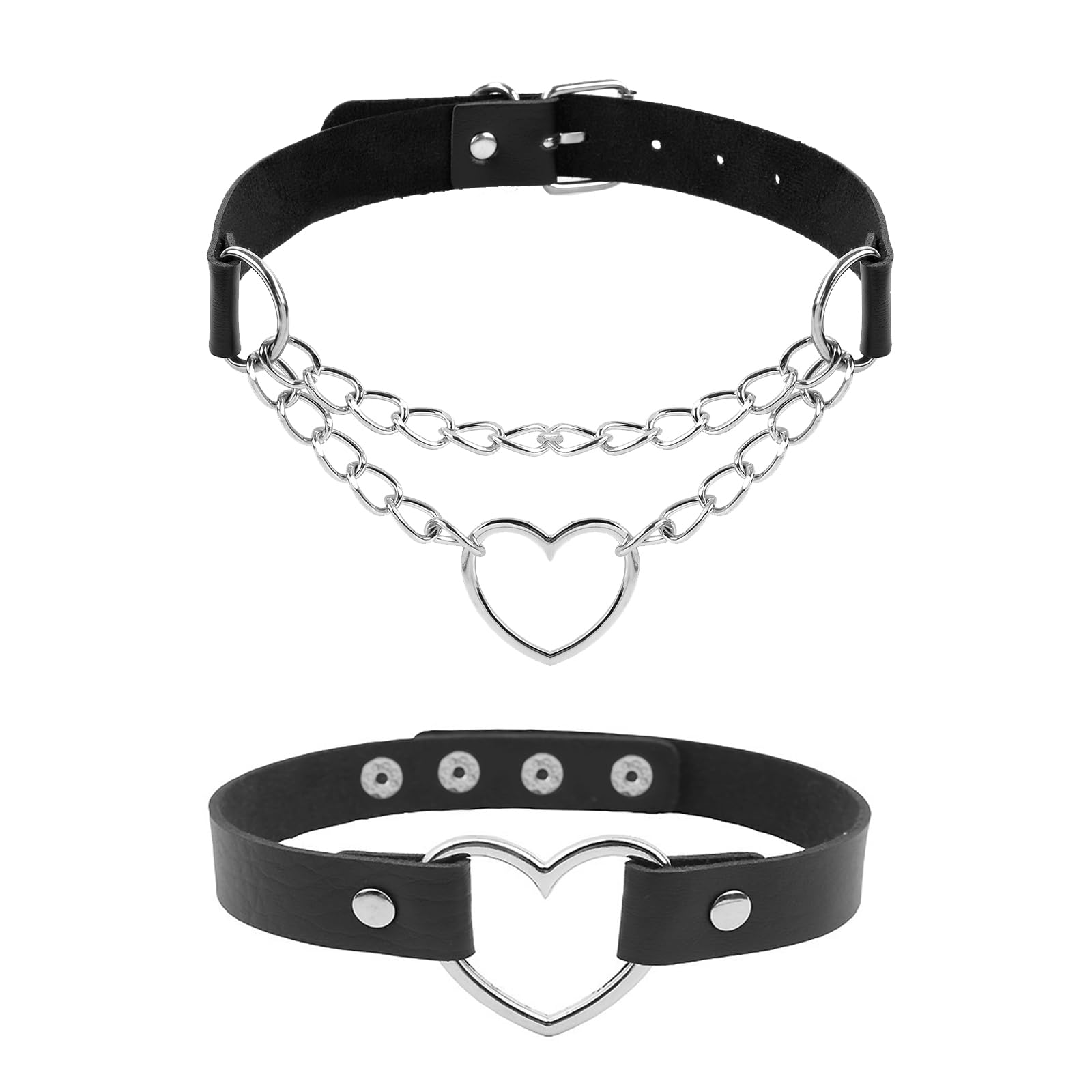 Damski naszyjnik w gotyckim stylu, punk, 2-częściowy, czarny, skóra PU i stop, 33-40 cm, łańcuszek metalowy i skórzany, haczyk S lub zatrzask, Fashion Jewelry
