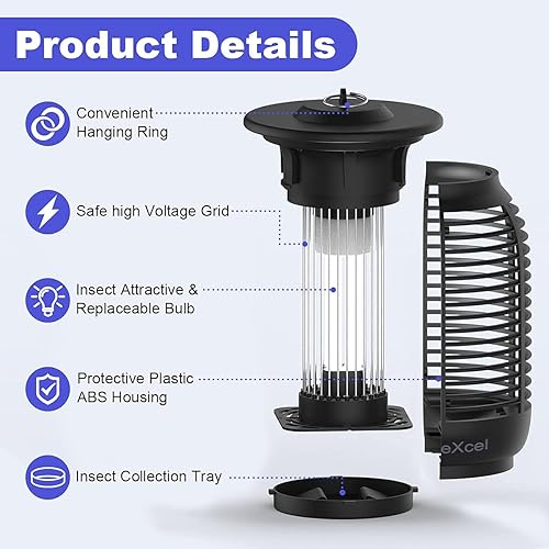 Miniatura 7 de Exterminador de insectos eléctrico para mosquitos para exteriores e interiores, atrapa moscas de insectos UV, mata insectos, mata insectos, atrapa