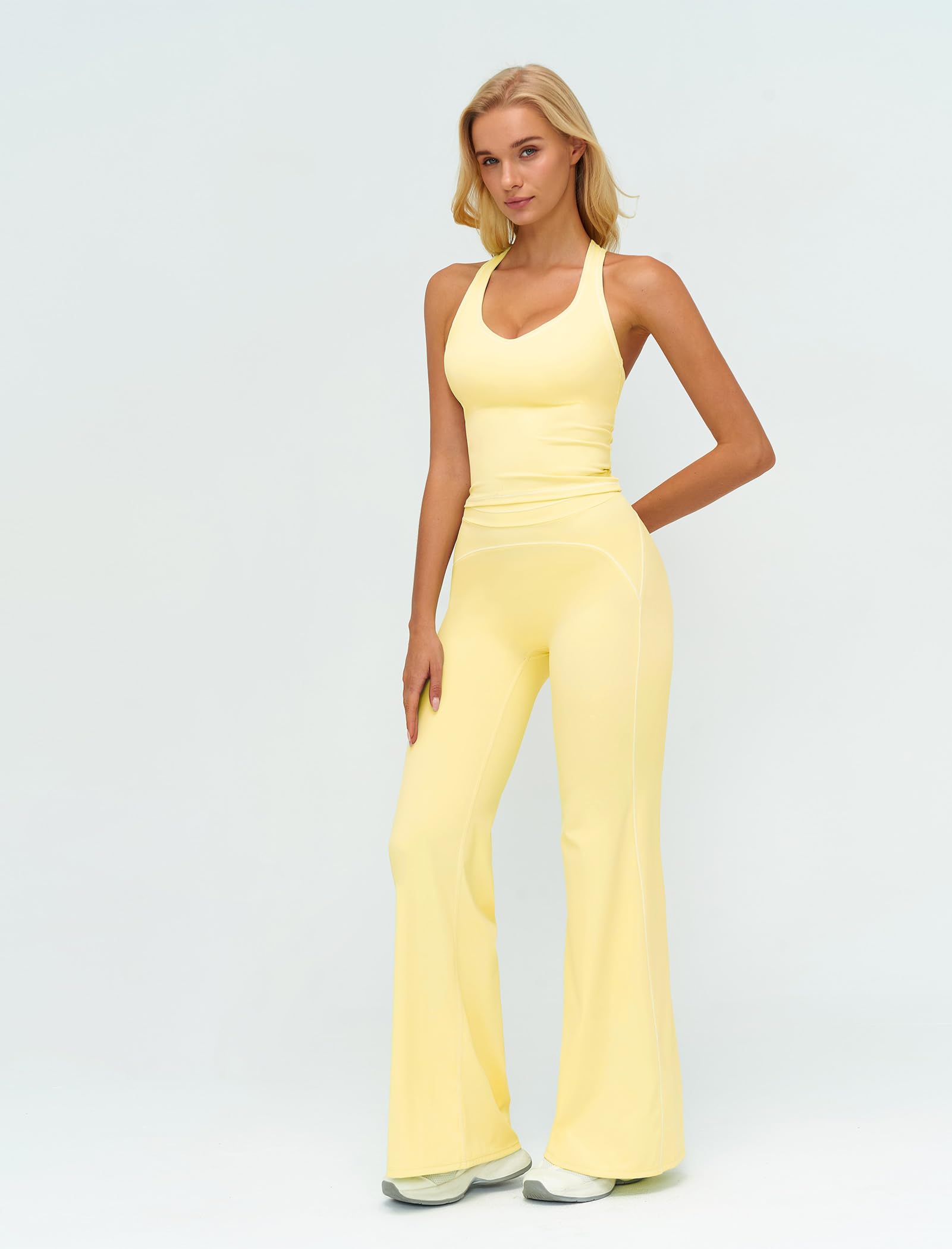 IDOPIP Set sportivo da donna in due pezzi: set da palestra con canottiera Racerback e pantaloni da yoga con gamba dritta, tuta sportiva per fitness, yoga, pilates, allenamento