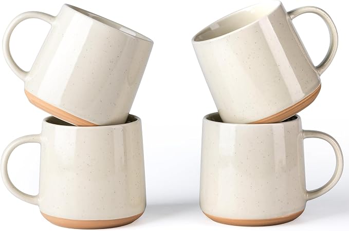 Ceramic Coffee Mugs Set of 4, 17oz Handmade Ceramic Coffee Mugs Set with Terracotta Underside for Latte/Tea/Beer/Hot Cocoa, Dishwasher & Microwave Safe