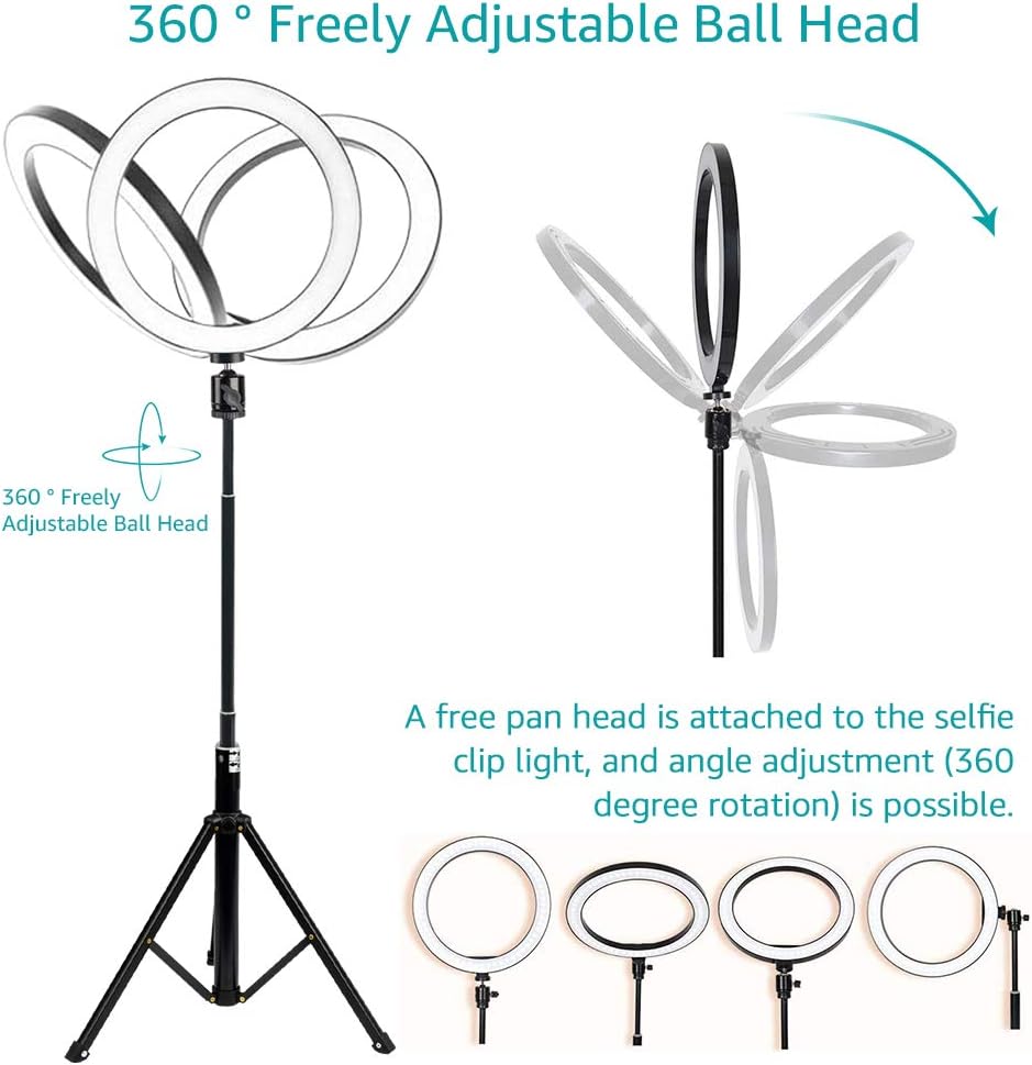 GLISTON 10'' Selfie Ring Light with Tripod Stand, LED Circle Light with Adjustable Cell Phone Holder, Dimmable Ringlight for Live Stream/Makeup/YouTube Video/TikTok, Compatible with iPhone/Android