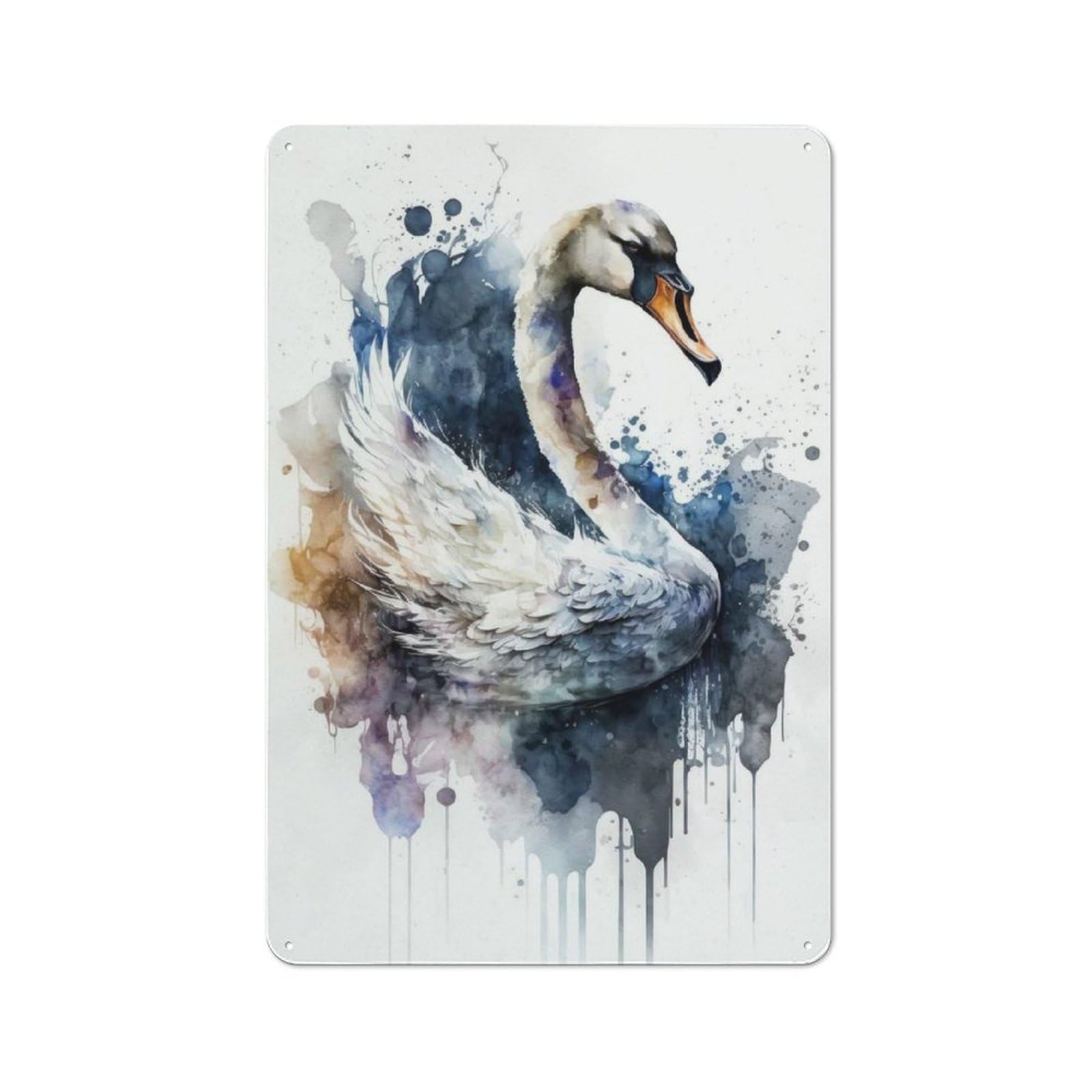 Metal Sign 30x20cm with Watercolor Bird Swan for Hallway Wall, Rustic Decor, for Wall Display Collectors