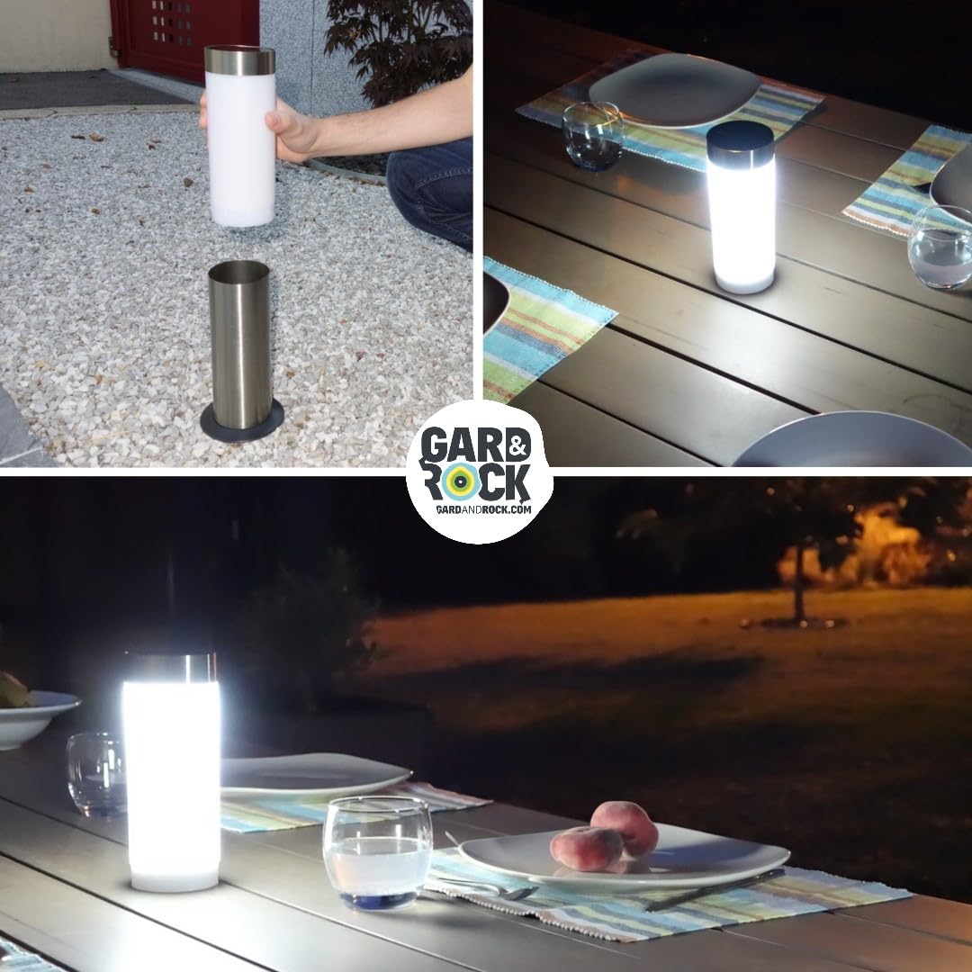 GARD & ROCK - Borne solaire en inox - 3xLEDs SMD - Fonction lanterne amovible - À clipser au sol - Economique et sans branchement - Illuminez et décorez votre jardin!