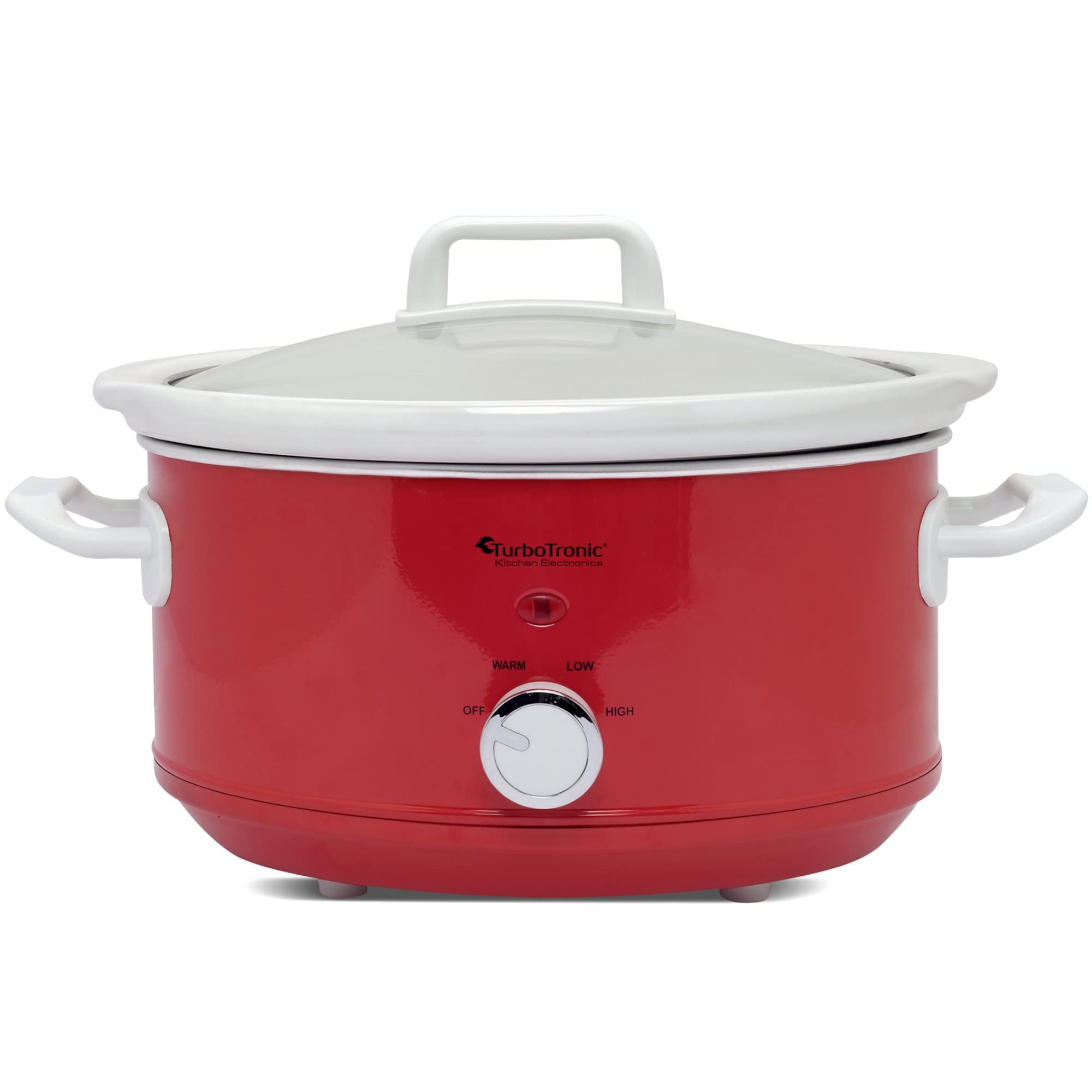TurboTronic/Slow Cooker / 3,5 L/rot/weiß, hellblau/weiß, schwarz/Schongarer mit Warmhaltefunktion, Dampfgarer, Schmortopf, Gartopf, Sous Vide Garer, Retro-Look (Red)