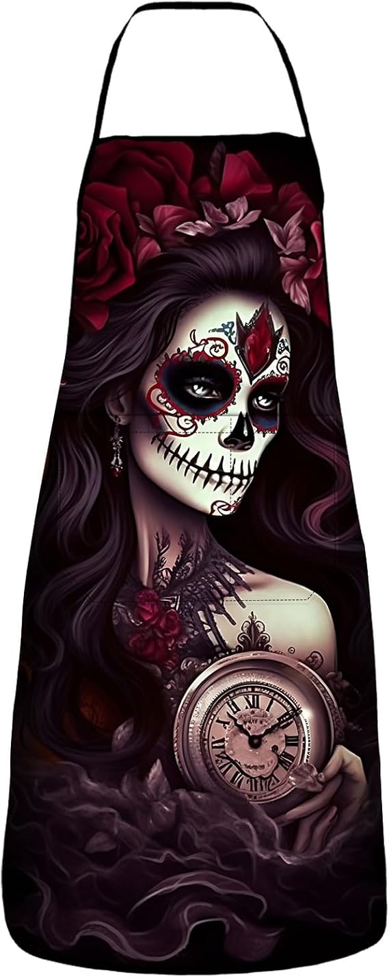 Mexican Sugar SKull Kitchen Aprons for Women with 2 Pockets Cooking Aprons for Women Men