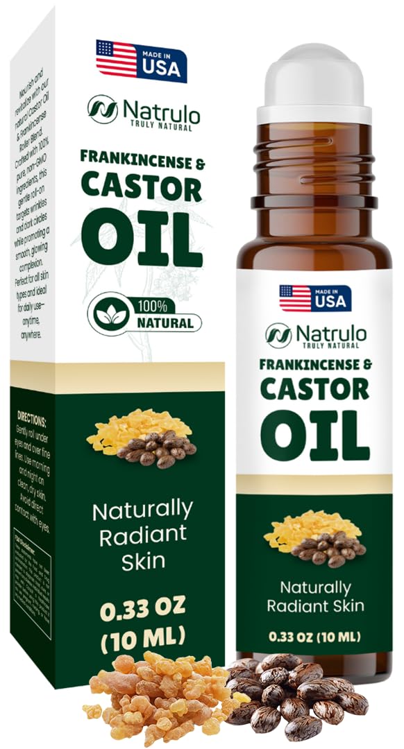 Castor Oil Roll On – Pure Castor Oil & Frankincense Essential Oils for Under Eye – Reduces Wrinkles, Dark Circles, Puffiness & Fine Lines – Moisturizing Formula for Thicker Eyelashes & Glowing Skin
