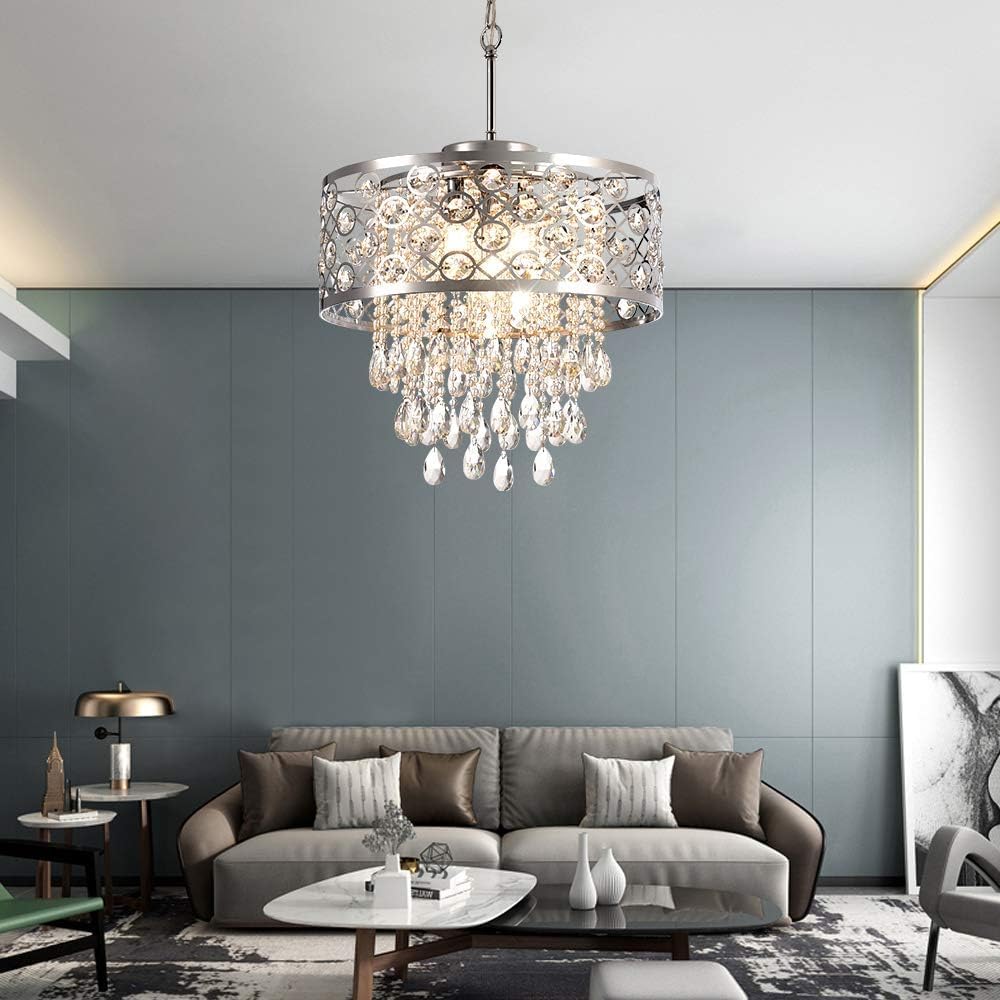 Maxax Modern Crystal Raindrop Chandelier 5-Light Chrome Pendant Hanging Light - Creating Timeless Elegance and Illuminating Luxury for Dining Room Living Room Kitchen (ETL Certified)