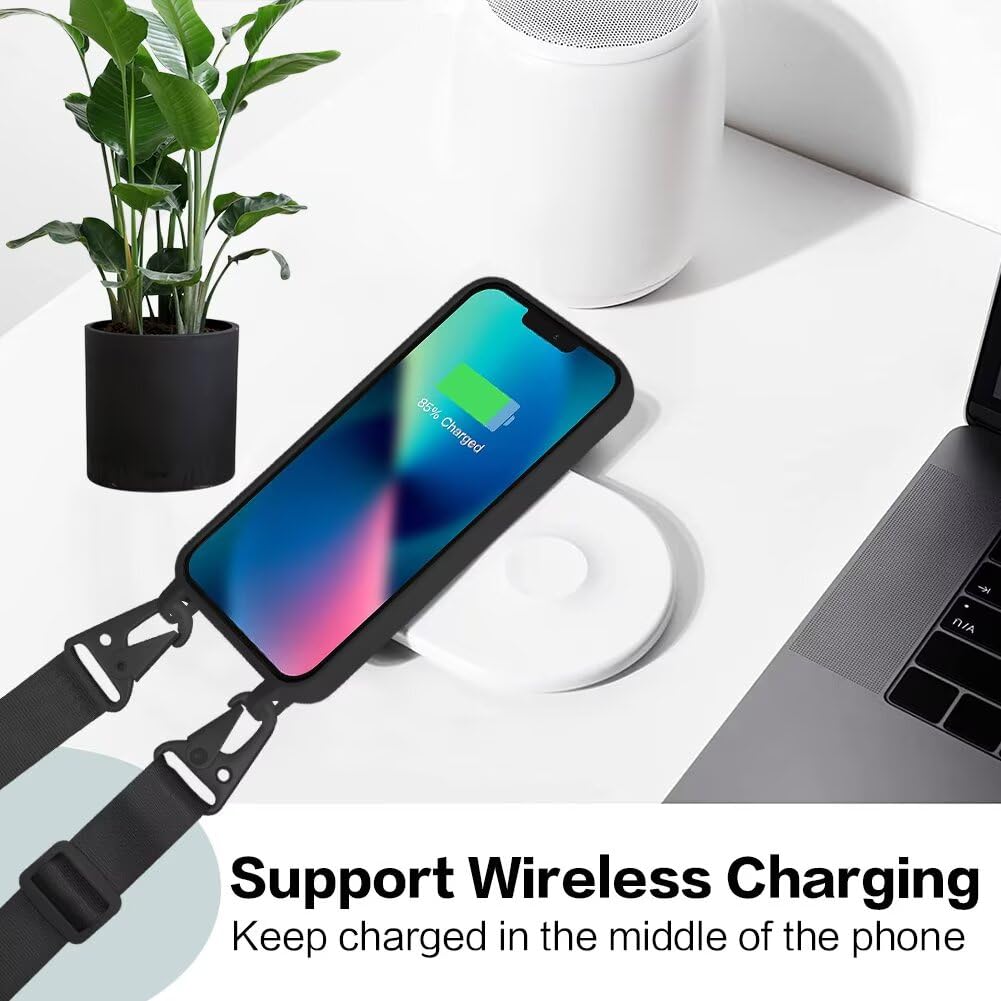 MBSLFY Cadena De Silicona Para Teléfono Móvil Para IPhone 11 Pro MAX Con Correa, Collar Ajustable, Funda Para Teléfono Móvil Con Correa, Funda Para Colgar En El Cuello, Funda Con Cuerda, Negro