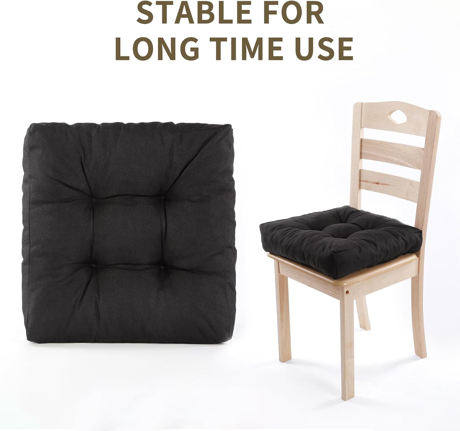 Chair Cushions for Dining Chairs Set of 4, Memory Foam Kitchen Chair Cushions, Tufted Indoor Chair Pads, 16" x 16 x 3, Black