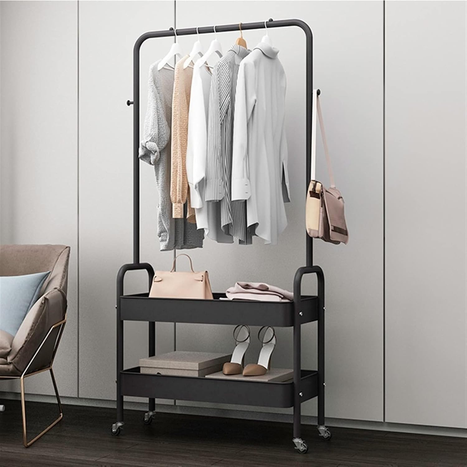 Lukzer 2 in 1 Portable Clothing Garment Rack with Rolling Organizer 2-Tier Metal Baskets, Hanging Rack, and Laundry Cart on Wheels for Bedroom, Laundry, and Entryway (Black/32X66X156cm) offers donot miss Lukzer 2 in 1 Portable Clothing Garment Rack with Rolling Organizer 2-Tier Metal Baskets, Hanging Rack, and Laundry Cart on Wheels for Bedroom, Laundry, and Entryway (Black/32X66X156cm) offers donot miss