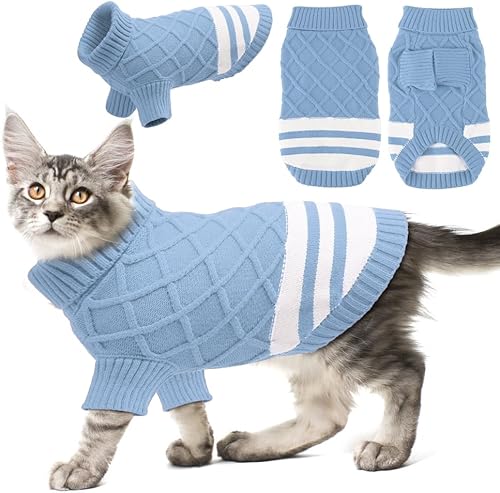 EMUST Suéter de gato, suéteres cálidos de punto de cuello alto para gatos con mangas, acogedor suéter clásico para cachorros y gatitos, ropa