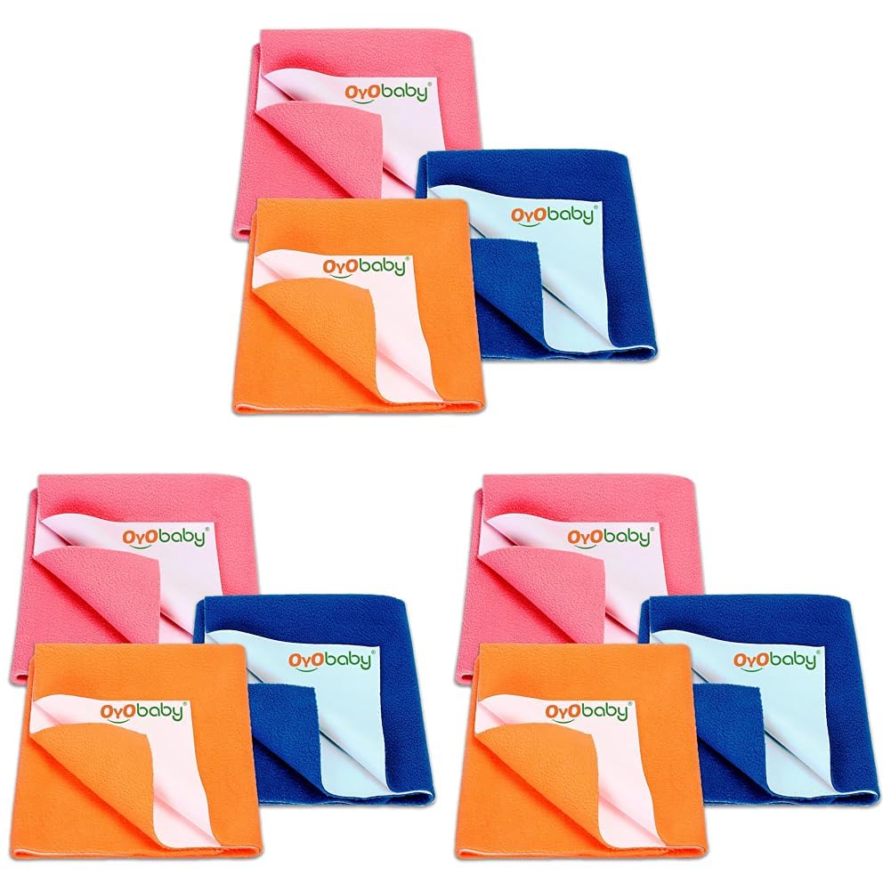 OYO BABY Anti-Piling Fleece Extra Absorbent Instant Dry Sheet for Baby, Baby Bed Protector, Waterproof Sheet, Small Size 50x70cm, Pack of 9, Salmon Rose, Royal Blue & Peach-image-47