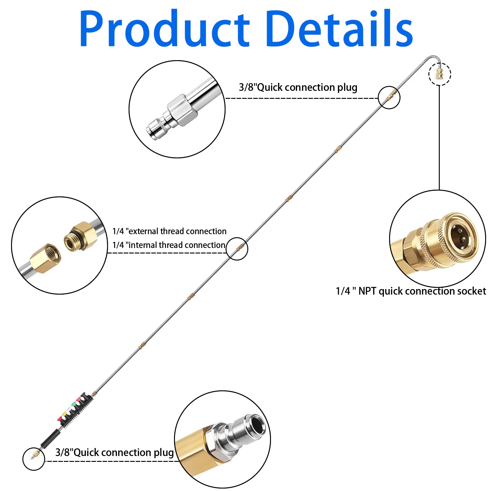 Set di prolunga per idropulitrice ad alta pressione con adattatore Karcher compatibile con Karcher serie K K2 K3 K4 K5 K6 K7, asta per la pulizia delle grondaie da 4000 psi, lancia per la