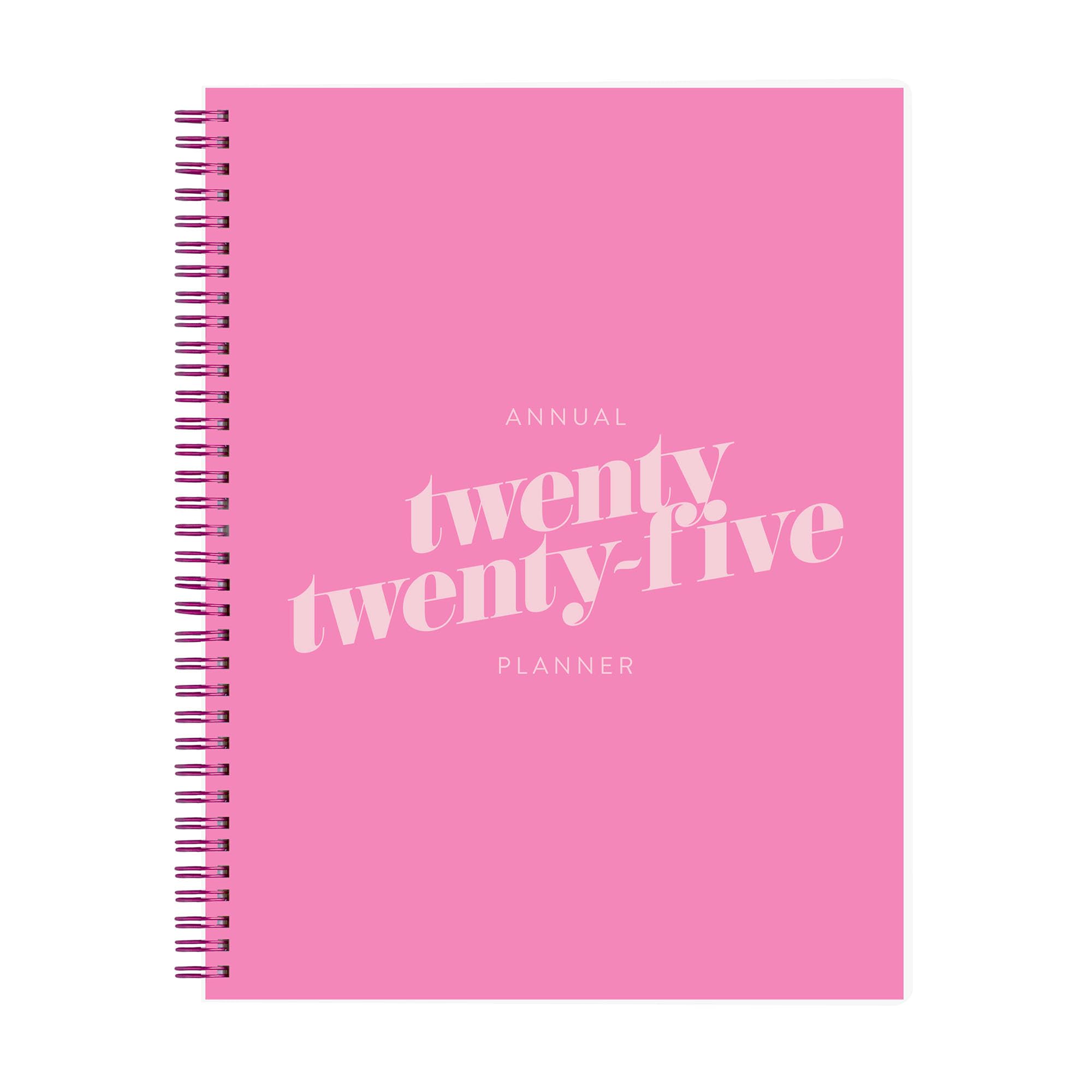 Rileys & Co 2025 Diagonal Weekly Planner - Annual Weekly & Monthly Agenda Planner, Jan - Dec 2025, Flexible Cover, Notes Pages, Twin-Wire Binding (8.5 x 11-Inches, Pink)