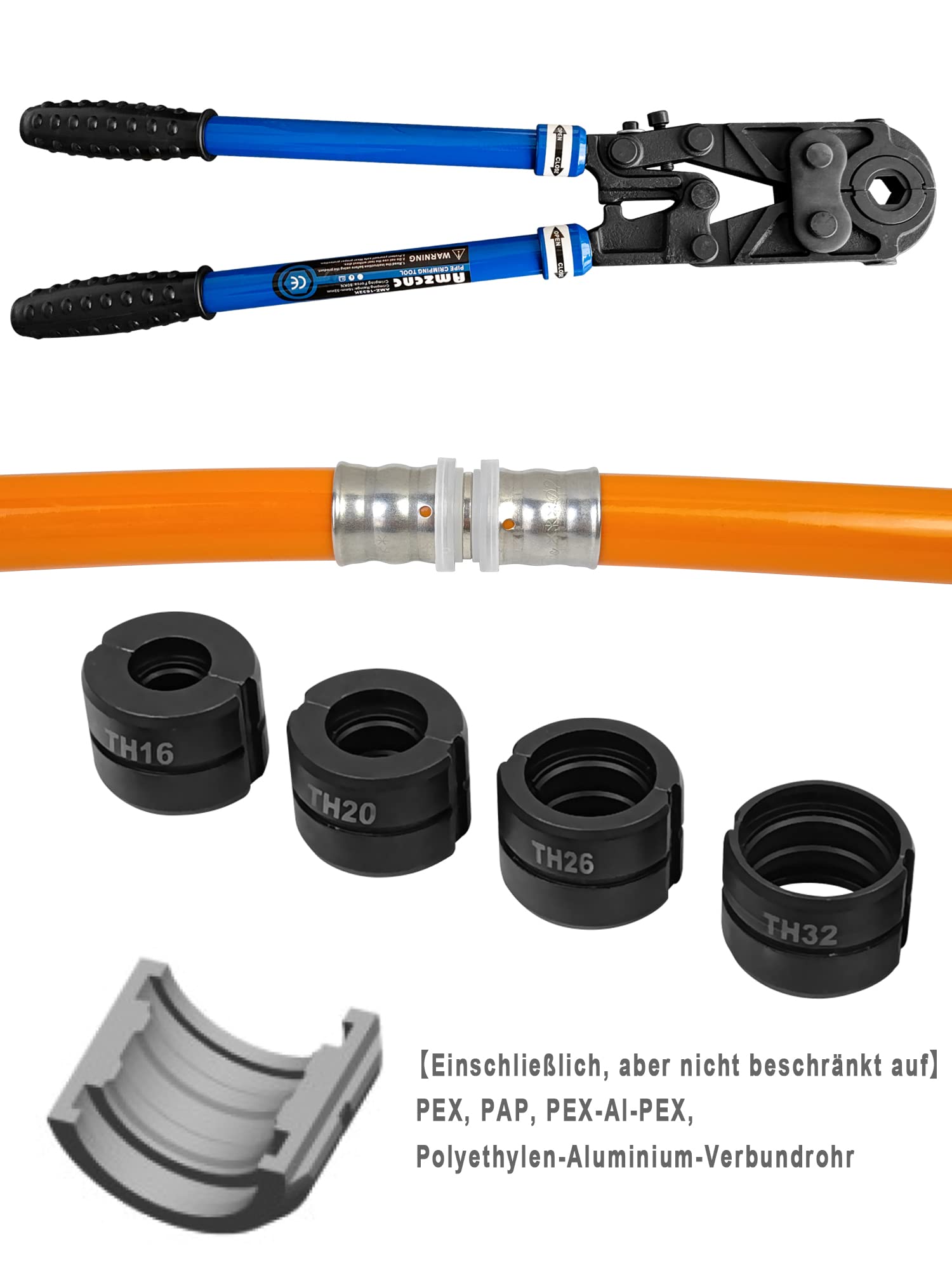 Pinza A Pressione Idraulica Professionale AMZCNC | Per Tubi 16-32mm | Con Ganasce TH16 TH20 TH26 TH32 | Per PEX E Multistrato - Foto 11