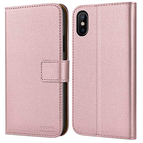 HOOMIL Wallet Case for iPhone X/XS, [Classic Business Series] Flip Leather Cover, Rose Gold