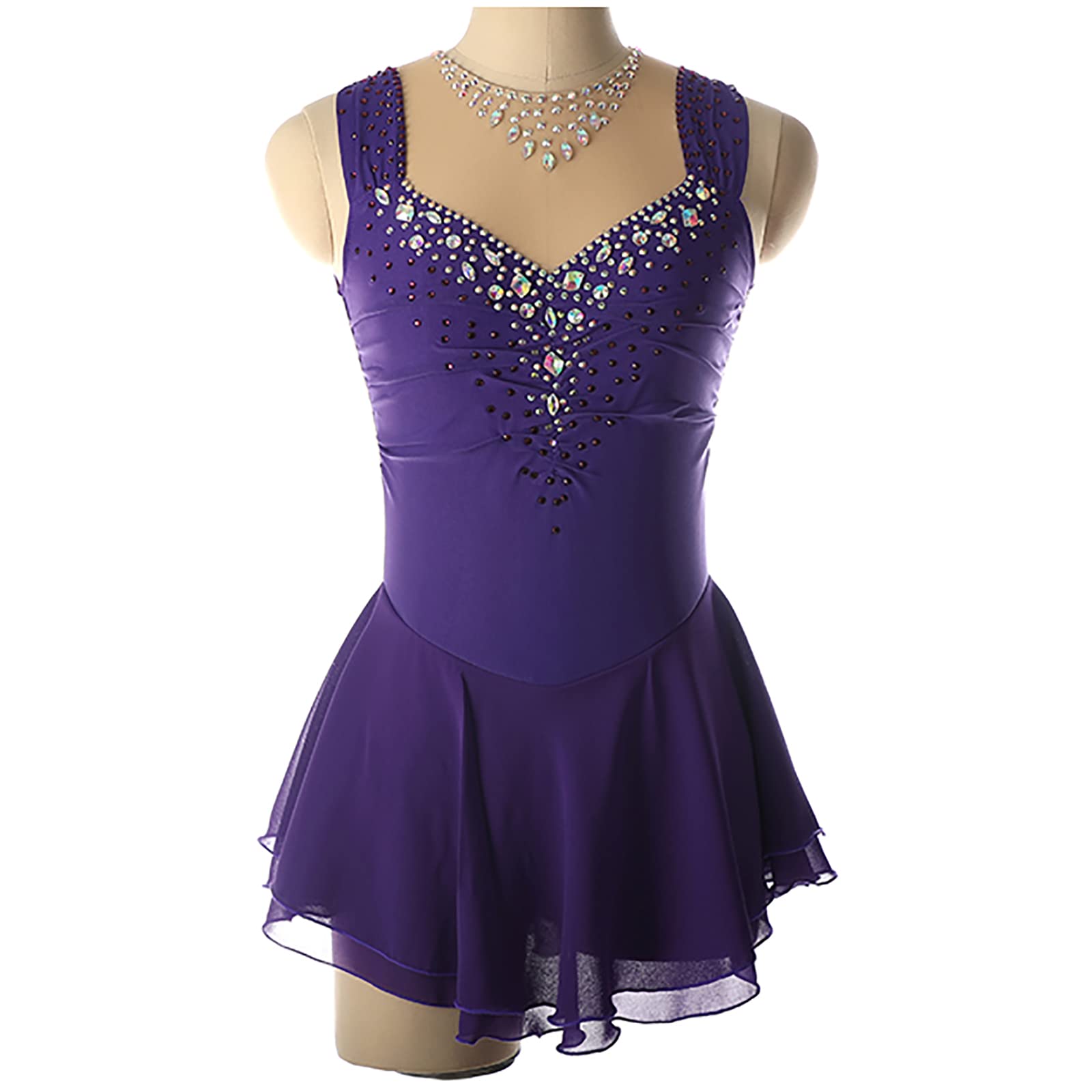 Eiskunstlauf Kleid für Damen Ärmellos Ballett Tanz Gymnastik Trikotrock(Size:L/155,Color:Lila)