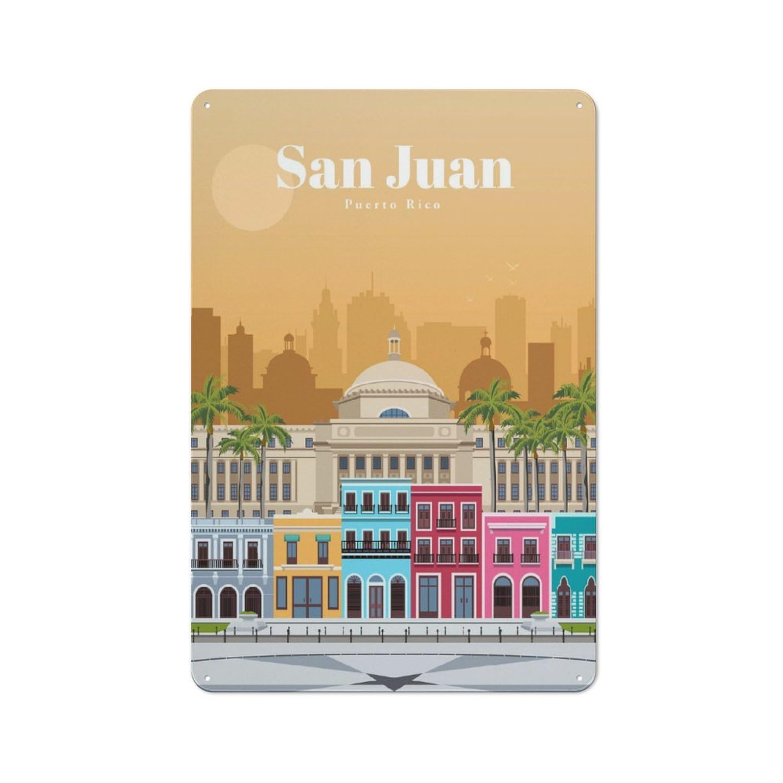 Junmoney Travel To San Juan Vintage Metal Plaque 30X20cm For Café Or Restaurant, A Decorative Gift For A Newly Furnished Café And Restaurant