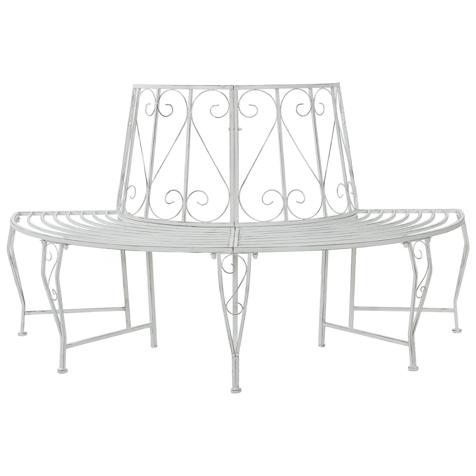 Panchina per Alberi in Acciaio 160 x 80 x 89 cm 4 Posti con Schienale a Ricciolo per Giardino Esterno Cortile Terrazzo Patio Relax Resistente alle Intemperie