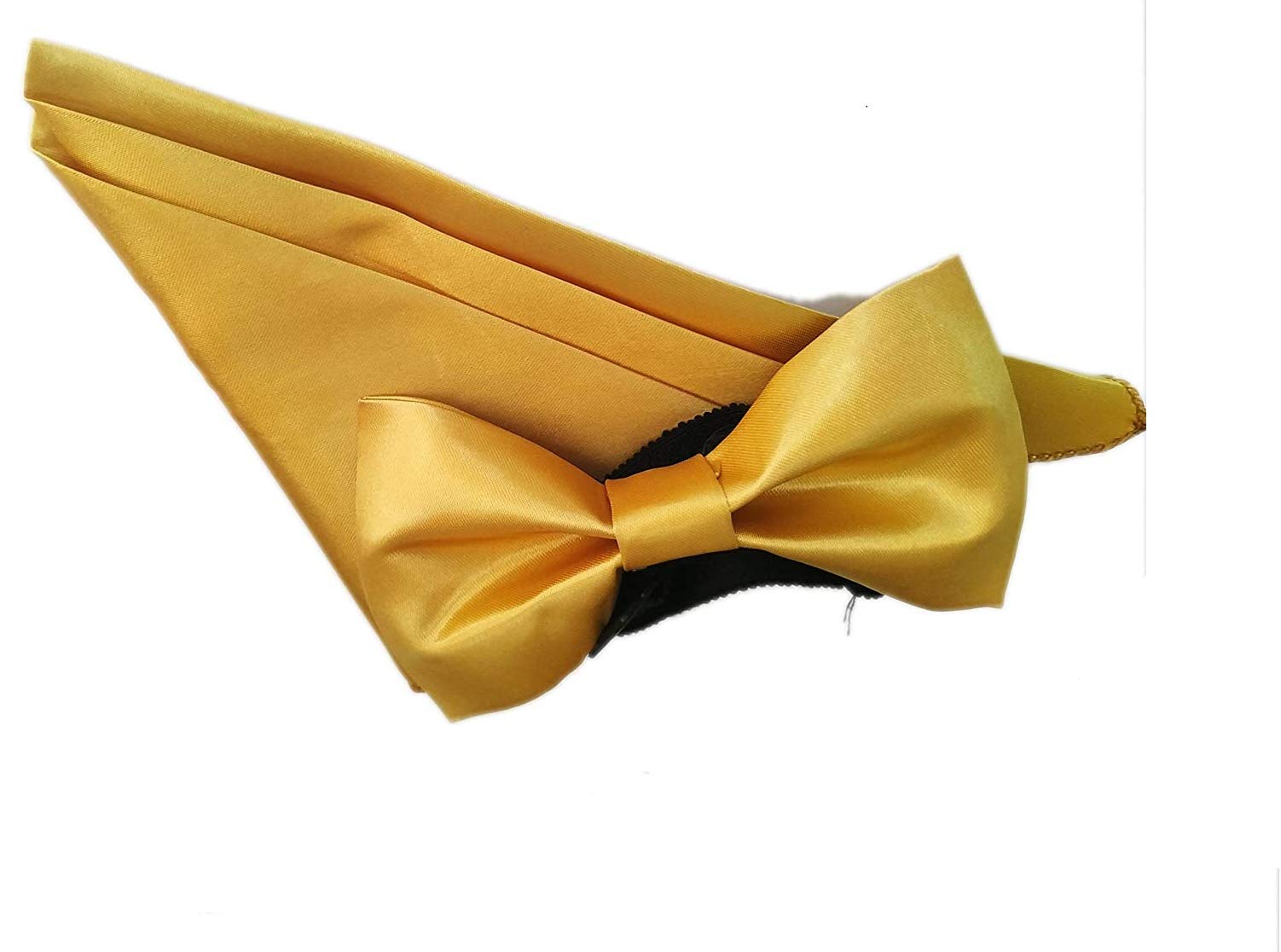qtsy � Men's Solid Satin Bow Tie and Pocket Square (Golden)-picture-11