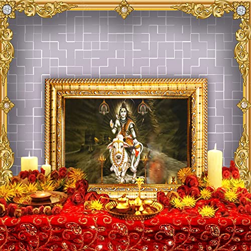 Image of Hawai Lord Shiva Nandi Cow Home Decor Worship Use Wall Hanging Wooden Photo Frame, 8.5x7 inch, SFDI305 GLD FRM GRP