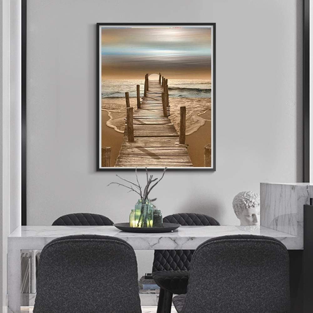 5D Diamond Art Kits for Adults, Full Drill Beach Sunset Diamond Painting Rhinestone Embroidery Pictures Cross Stitch Arts Crafts for Living Room Home Wall Decor